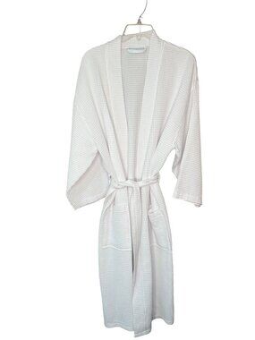 Turquaz White Waffle Weave Cotton Blend Bathrobe With Belt One Size Unisex 27f